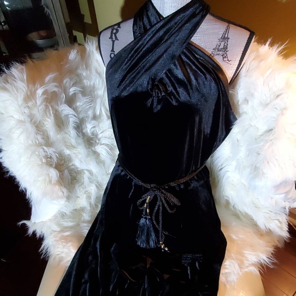 Black Velvet Evening Jumpsuit - image 3